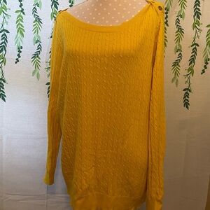 2X Bright Yellow Lauren Ralph Lauren Sweater with Gold Buttons on Shoulders B1